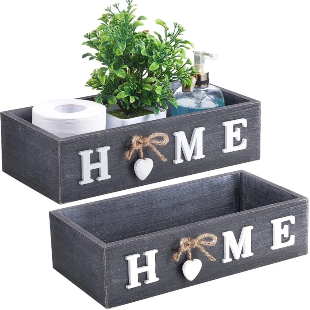 Toilet Paper Storage Box Bathroom Wood Tank with Home Sign Rustic